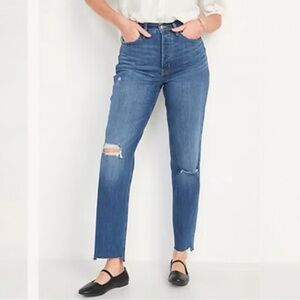 NWT Old Navy Curvy Extra High-Waisted Button-Fly Sky-Hi Straight Ripped Jeans